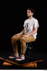 Whole Body Man White Shirt Trousers Slim Sitting Studio photo references